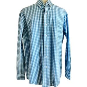 Club Room Shirt Blue and White Check Long Sleeve Button Up Men's size Medium